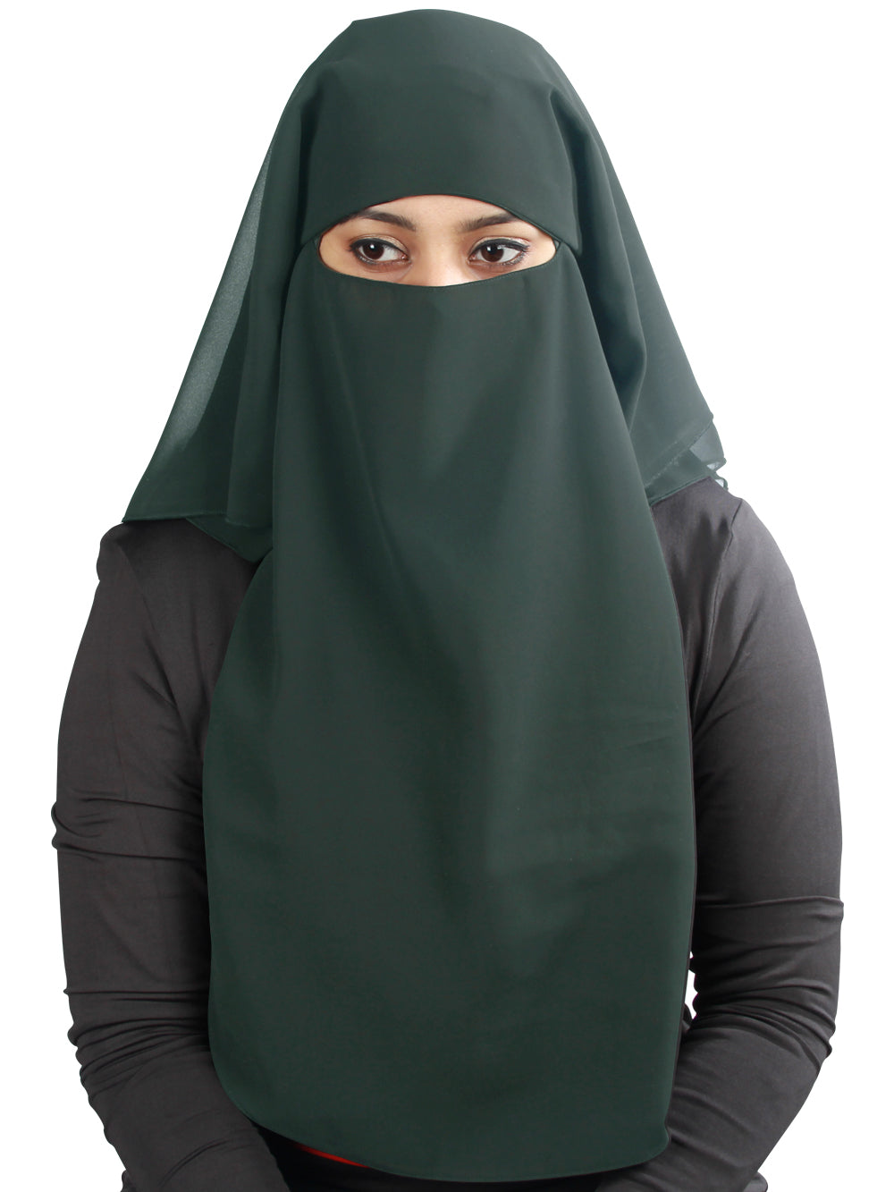 Black Georgette 3-Layer Niqab for Women - Modest Islamic Face Covering for Prayer, Travel, and Daily Wear