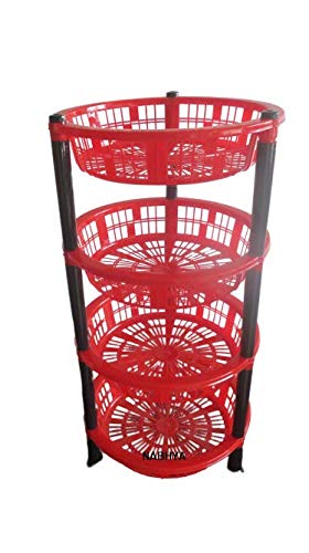 NABHYA 4-Tier Multipurpose Basket Stand Rack for Fruits & Vegetables - Space-Saving Kitchen Organizer (Red) - Perfect for Pantry, Supermarket, or Farmers Market Display