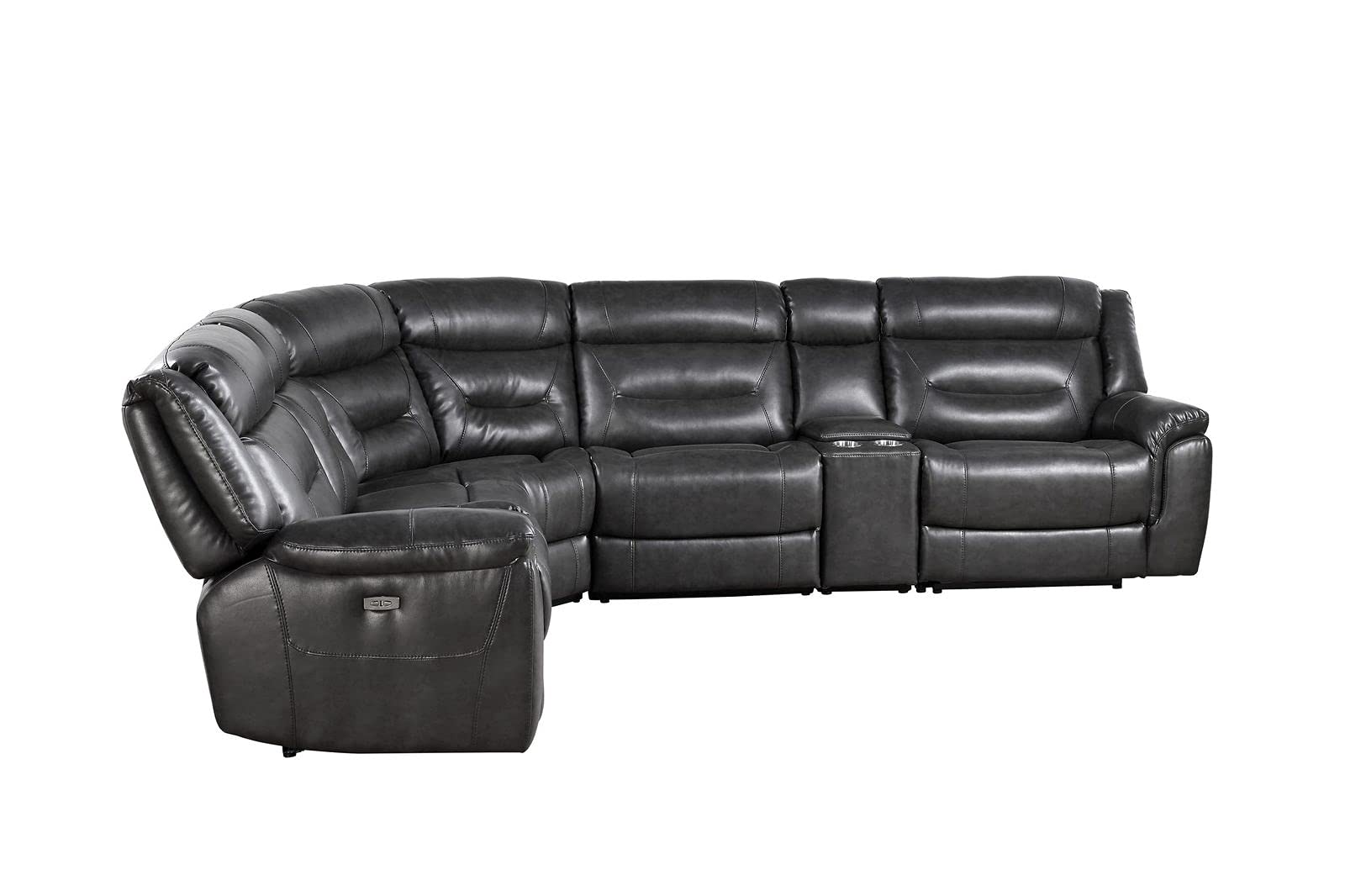 Modern Power Reclining Sectional Sofa with USB Charging Ports, Storage Consoles & Cup Holders - Leather Symmetrical Recliner Couch for Living Room, Home Theater & Family Gatherings