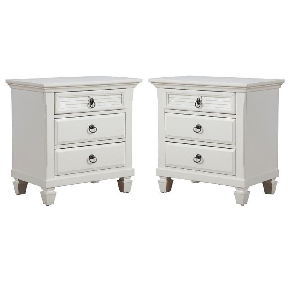 Home Square 3-Drawer Wood Nightstand Set in White (Set of 2) - Modern Bedside Table for Bedroom, Living Room & Guest Room - Compact Storage Solution with Smooth Gliding Drawers