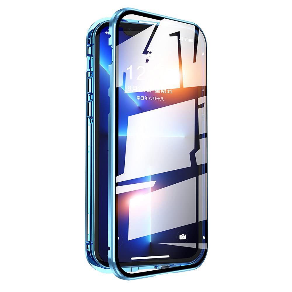 Premium iPhone 13 Case with Safety Lock & Strong Magnetic Adsorption - 360° Full Body Protection, Metal Bumper & Double-Sided Tempered Glass with Camera Lens Protector (Black) | Perfect for Outdoor Adventures, Work & Daily Use