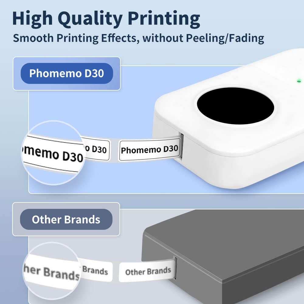 Phomemo D30 Bluetooth Label Maker Machine - Portable Mini Label Printer with 4 Tapes (Black on Clear & White), Rechargeable & BPA-Free | Perfect for Home Organization, Office Supplies & Small Business Labeling