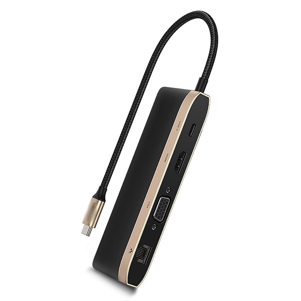 9-in-1 USB C Hub Dock Adapter with 4K HDMI, VGA, 3 USB 3.0 Ports, 87W Power Delivery, SD/TF Card Reader & Gigabit Ethernet - Multiport USB-C Adapter for MacBook Pro/Air, Dell XPS, Surface Pro & More - Perfect for Home Office, Remote Work & Travel