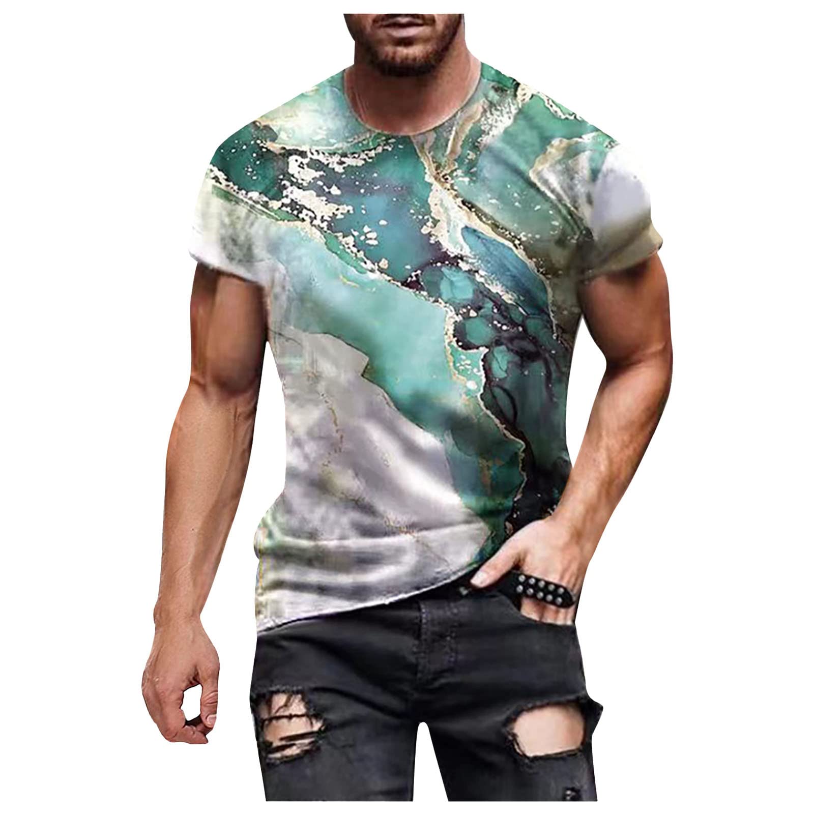 Men's Skull Print Muscle Fit Short Sleeve T-Shirt - Streetwear Fashion Workout Top with Unique Texture | Gym, Casual Wear & Urban Style