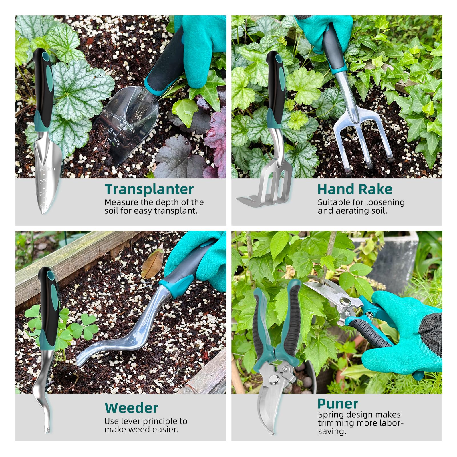 Premium Heavy Duty Gardening Tool Set with Non-Slip Rubber Grip - Complete Garden Kit with Storage Tote Bag - Ideal Gift for Women, Men, Mom & Dad - Perfect for Planting, Yard Work & Outdoor Gardening Activities