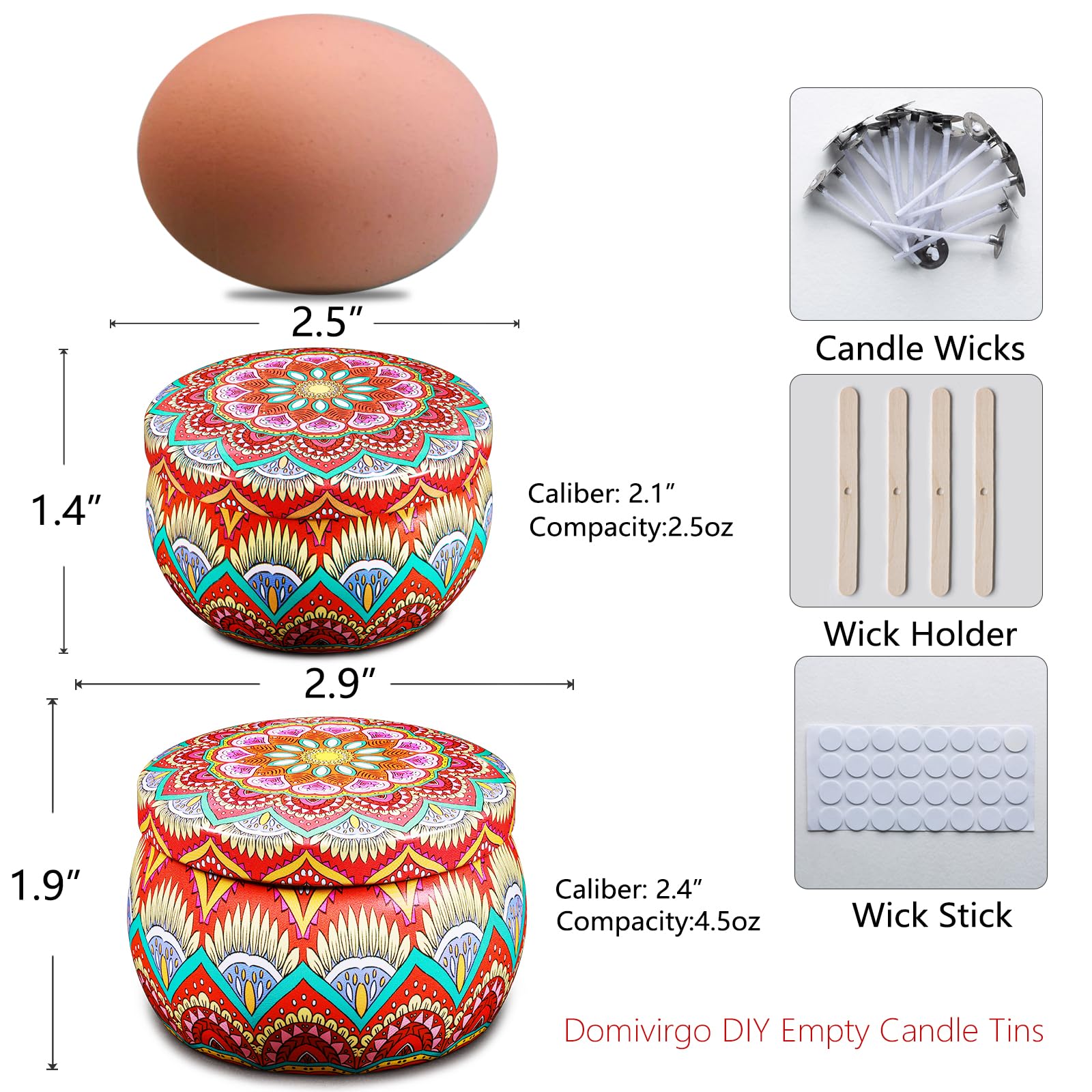 Domivirgo 2.5oz Empty Candle Tins with Lids - 24 Pack DIY Candle Making Kit Includes Wicks, Holders & Stickers, Multi-Purpose Small Storage Containers for Crafts, Jewelry, Spices - Perfect for Homemade Candles, Gift Packaging & Organizing Small Items