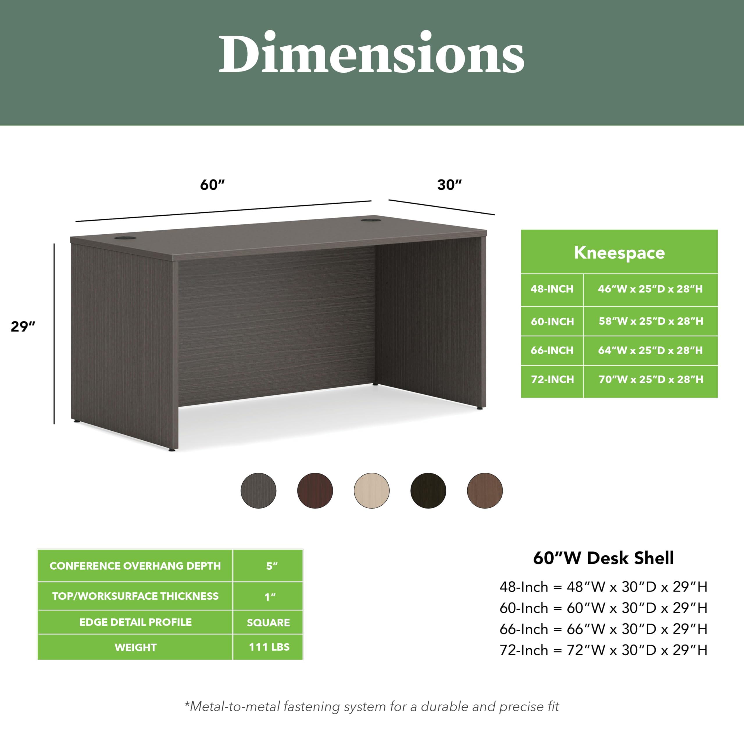 HON MOD 60-Inch Executive Desk - Large Modern Office Desk with Thick Wooden Laminate & Cord Management for Home Office, Study, Writing | Perfect for Professionals, Remote Work & Home Office Setup (Slate Teak)
