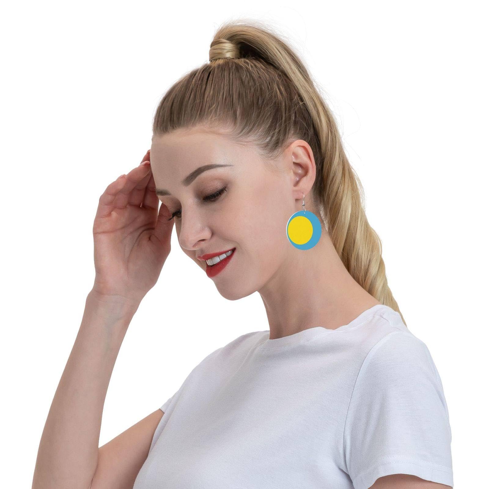 Stylish Round Palau Flag French Hook Drop Earrings for Women - Fashion Jewelry Gifts for Girls & Ladies - Perfect for Parties, Travel & National Pride Celebrations