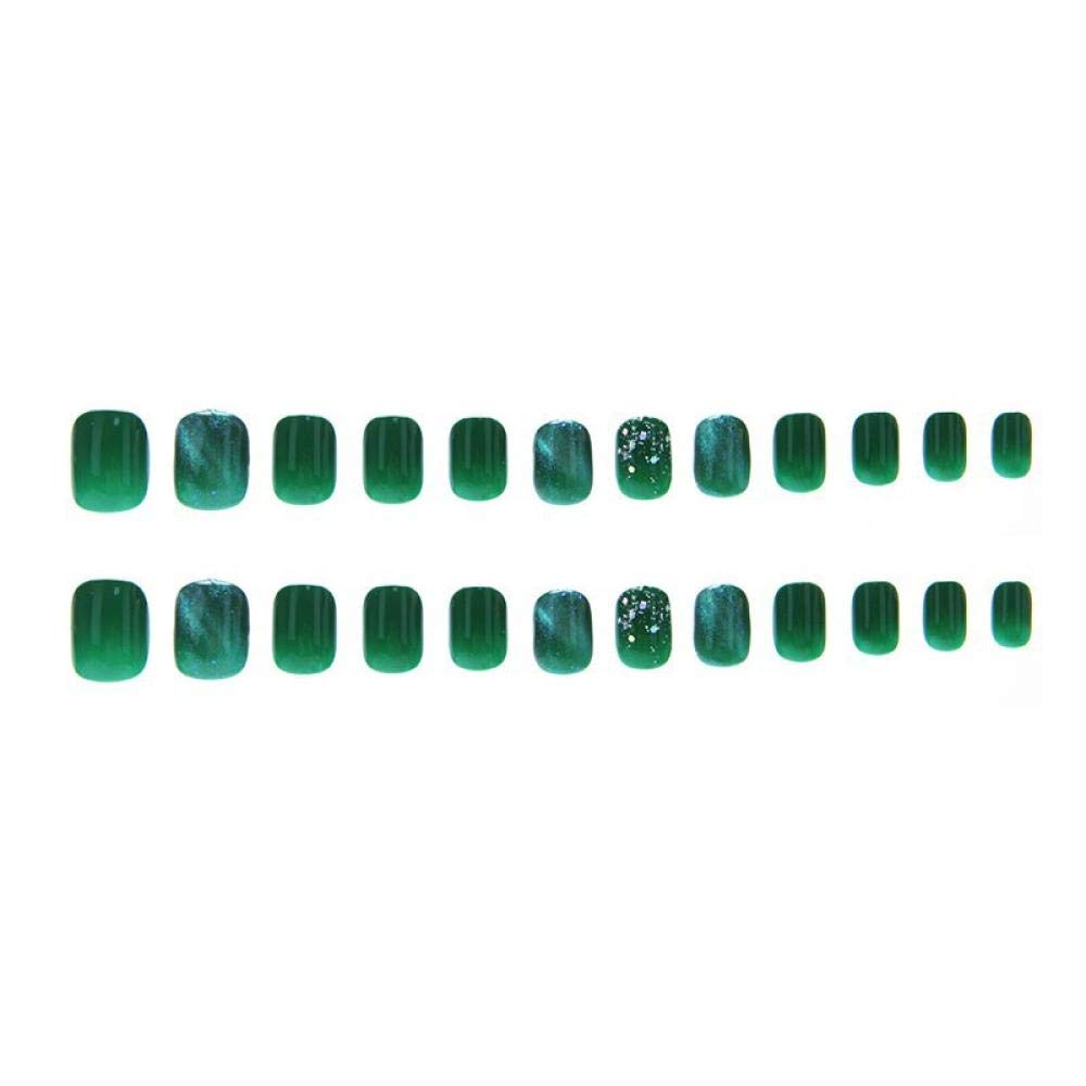 CSCH 24pcs Short False Nails - White Green Cat Eye Glitter with Starry Sky Design for Gel Manicure | DIY Nail Art for Parties, Weddings & Special Occasions