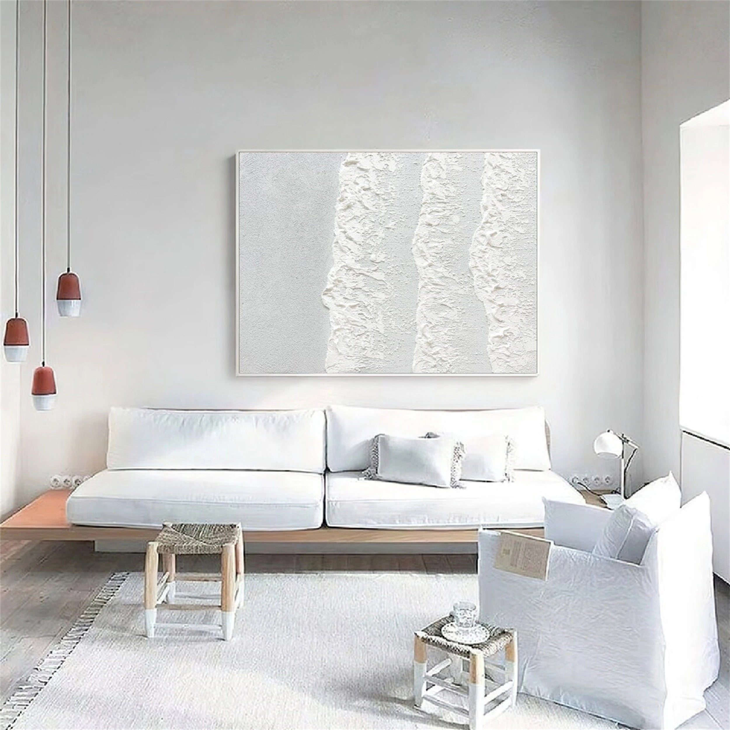 White Minimalist Textured Painting Canvas #MM128 - Premium Abstract Wall Art for Modern Home & Office Decor