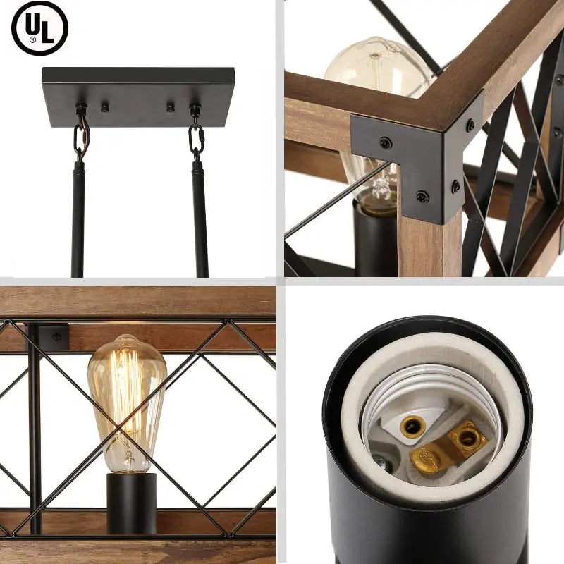 Rustic Wood Chandelier for Dining Room - Farmhouse Ceiling Light Fixture - Perfect for Kitchen, Living Room & Bedroom Lighting Decor