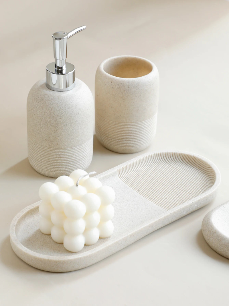 Premium Naya Stone Bathroom Accessory Set - Modern Soap Dispenser, Toothbrush Holder & Tumbler | Water-Resistant & Stylish for Bathroom, Spa & Luxury Home Decor