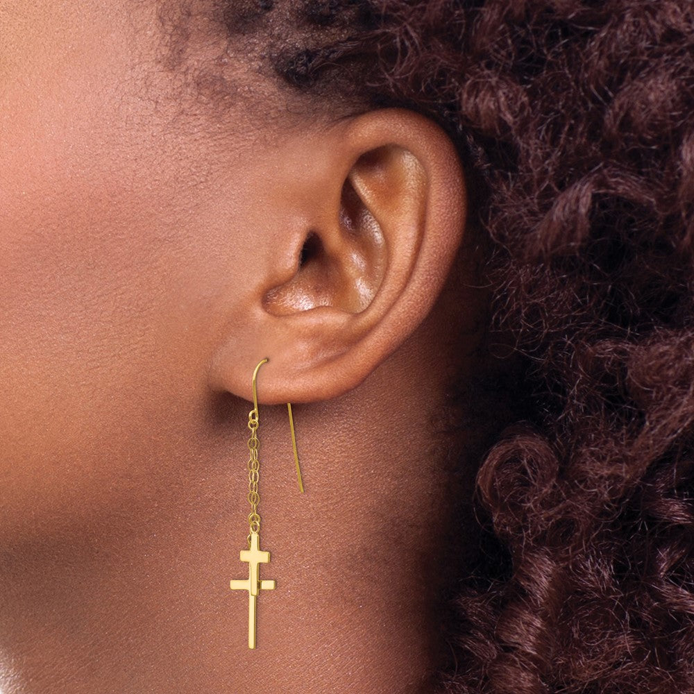 Gold Cross Dangle Earrings for Women - 14K Gold Plated Shepherd Hook H1089 - Perfect for Church, Weddings & Everyday Wear
