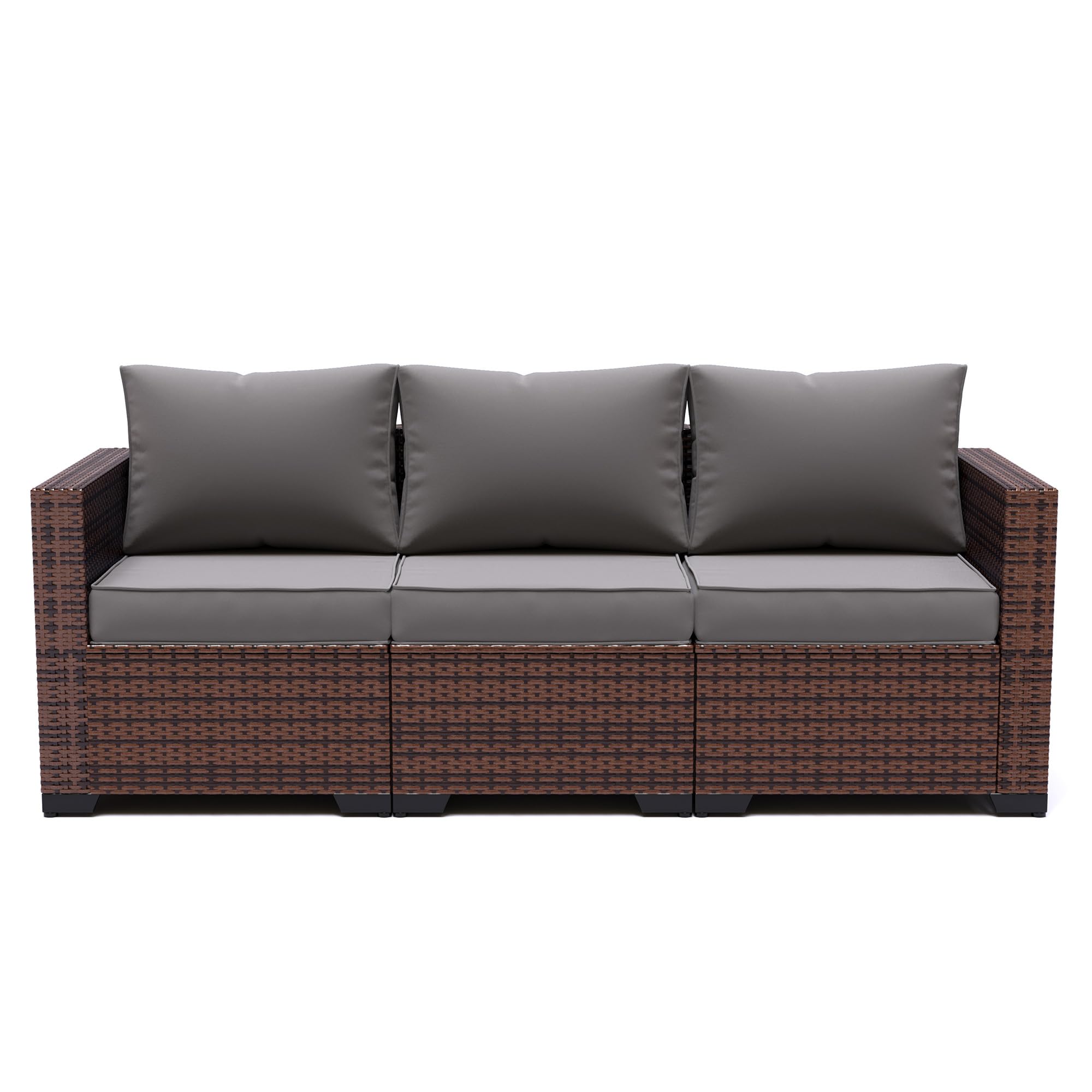 UDPATIO 3-Seat Outdoor Wicker Sofa Set with Steel Frame - Grey Rattan Sectional Couch with Deep Seating, High Back, Non-Slip Cushions & Furniture Cover - Perfect for Patio, Garden, Poolside or Backyard Relaxation