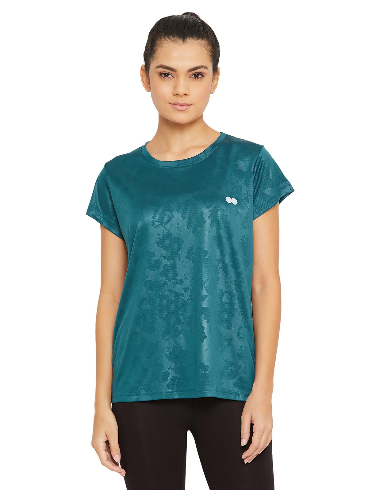 Clovia Women's Activewear Short Sleeve Sports T-Shirt - Breathable Polyester Workout Top for Running, Yoga & Gym - Comfortable Athletic Tee for Women