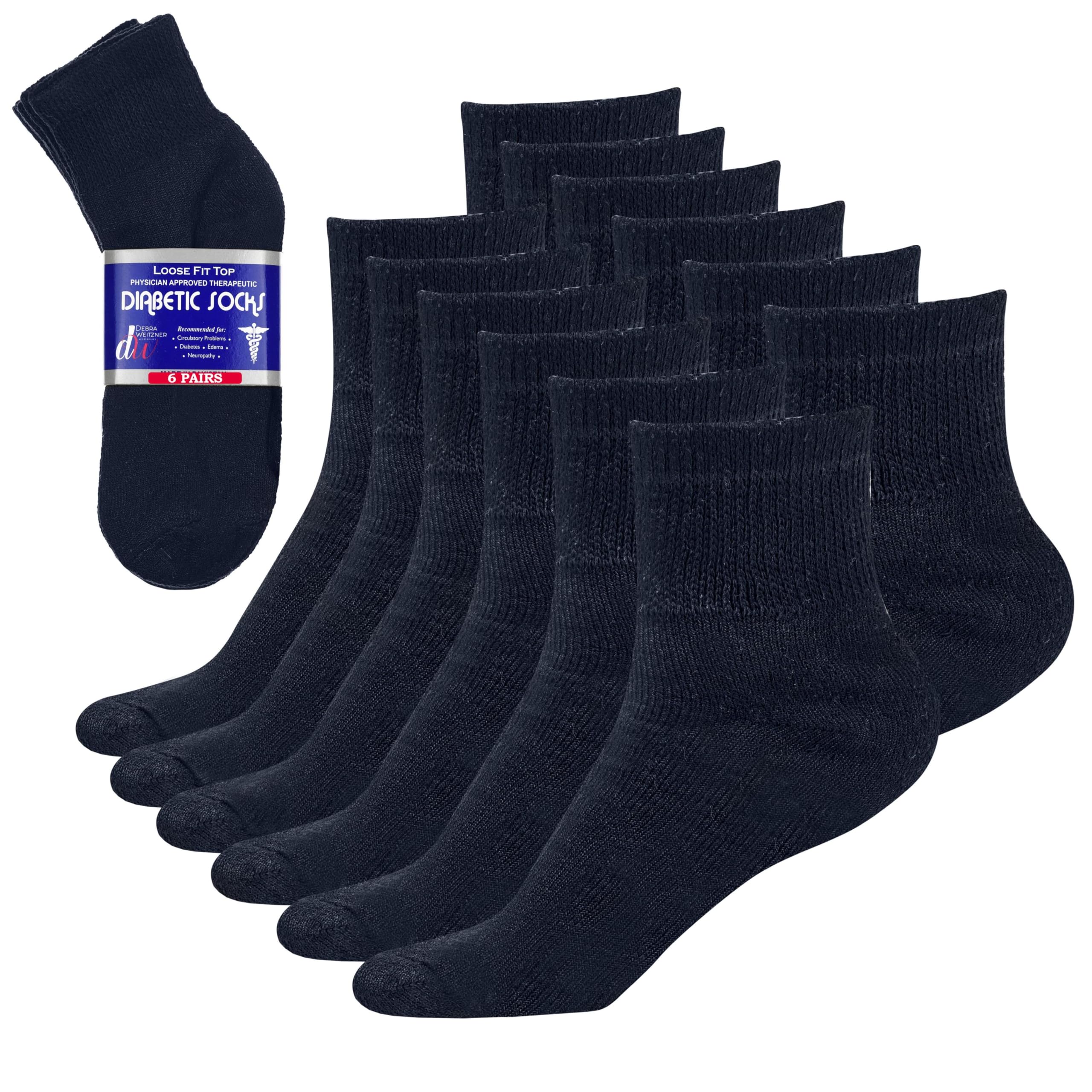 Diabetic Ankle Socks for Men & Women - Non-Binding Loose Fit Comfort Socks (6 Pairs, Navy) - Ideal for Diabetes, Swelling & All-Day Wear
