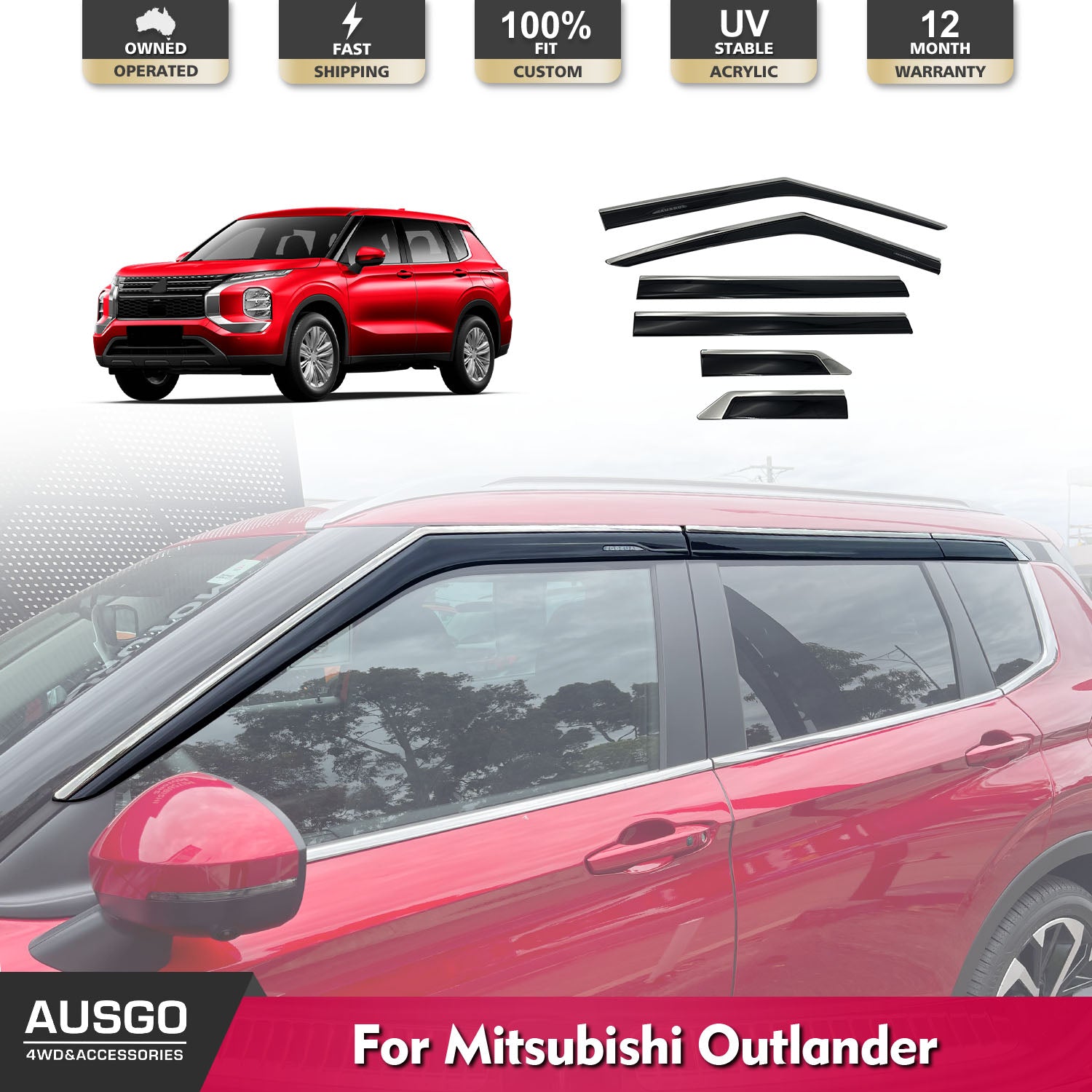 2021+ Mitsubishi Outlander ZM Stainless Steel Window Deflectors - Rain Guards & Wind Noise Reducers for All-Weather Protection