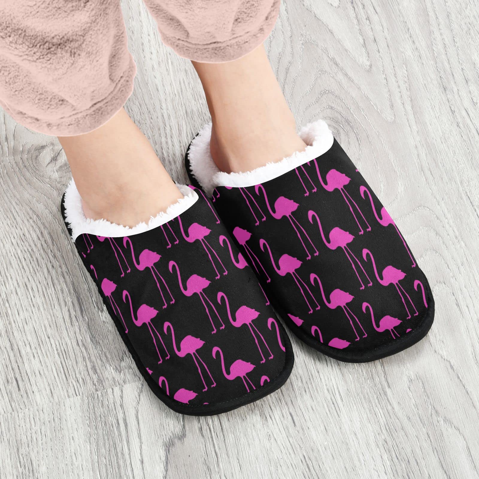 **Pink Flamingo Pattern Memory Foam Slippers for Women & Men - Non-Slip Indoor/Outdoor Winter House Shoes - Cozy Bedroom & Lounge Wear for Home Comfort**