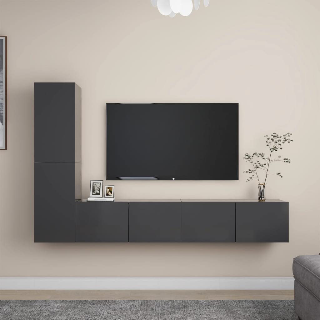 TYMMC 4-Piece TV Stand Set with Storage Shelves - Modern Gray Chipboard Entertainment Center for Living Room, Bedroom & Home Theater