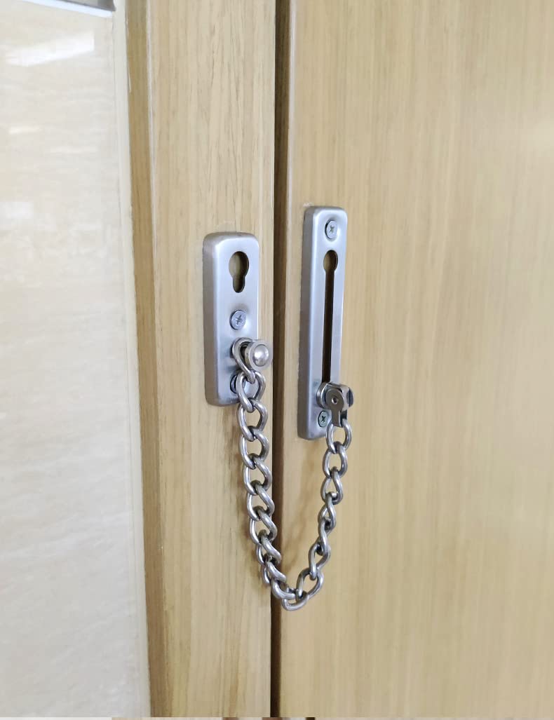 MroMax Heavy Duty Anti-Theft Security Chain Lock for Doors - Reinforced Solid Latch Guard Clasp for Swing-in Doors - Home, Bedroom, Hotel & Office Safety Protection (Silver, 1 Pack) - Perfect for Apartment Entry, Bathroom Privacy & Child Safety