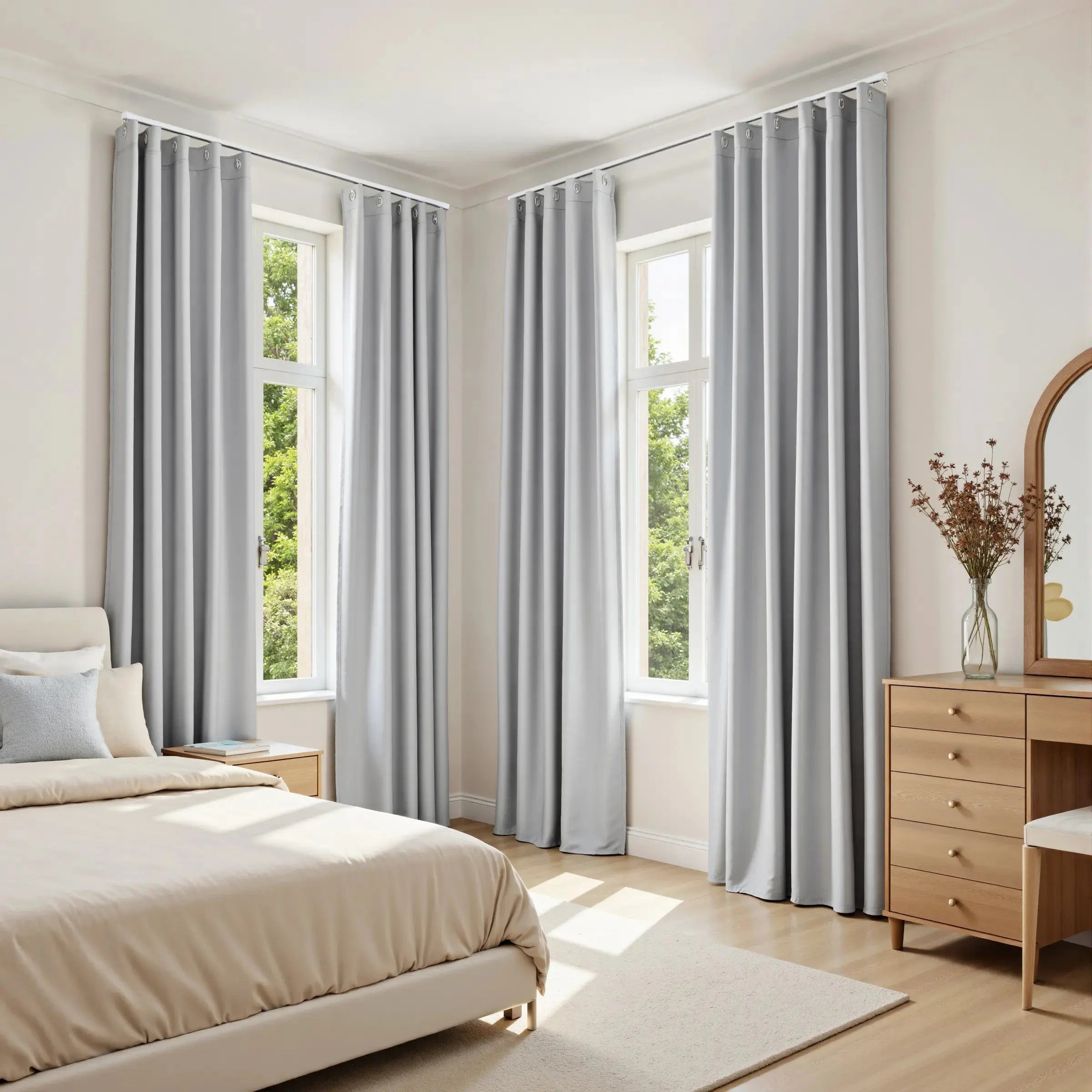 Gene 100% Blackout Soundproof Curtains with Grommet & Track Kit - Thermal Insulated Noise Reducing Drapes for Bedroom, Nursery & Home Theater