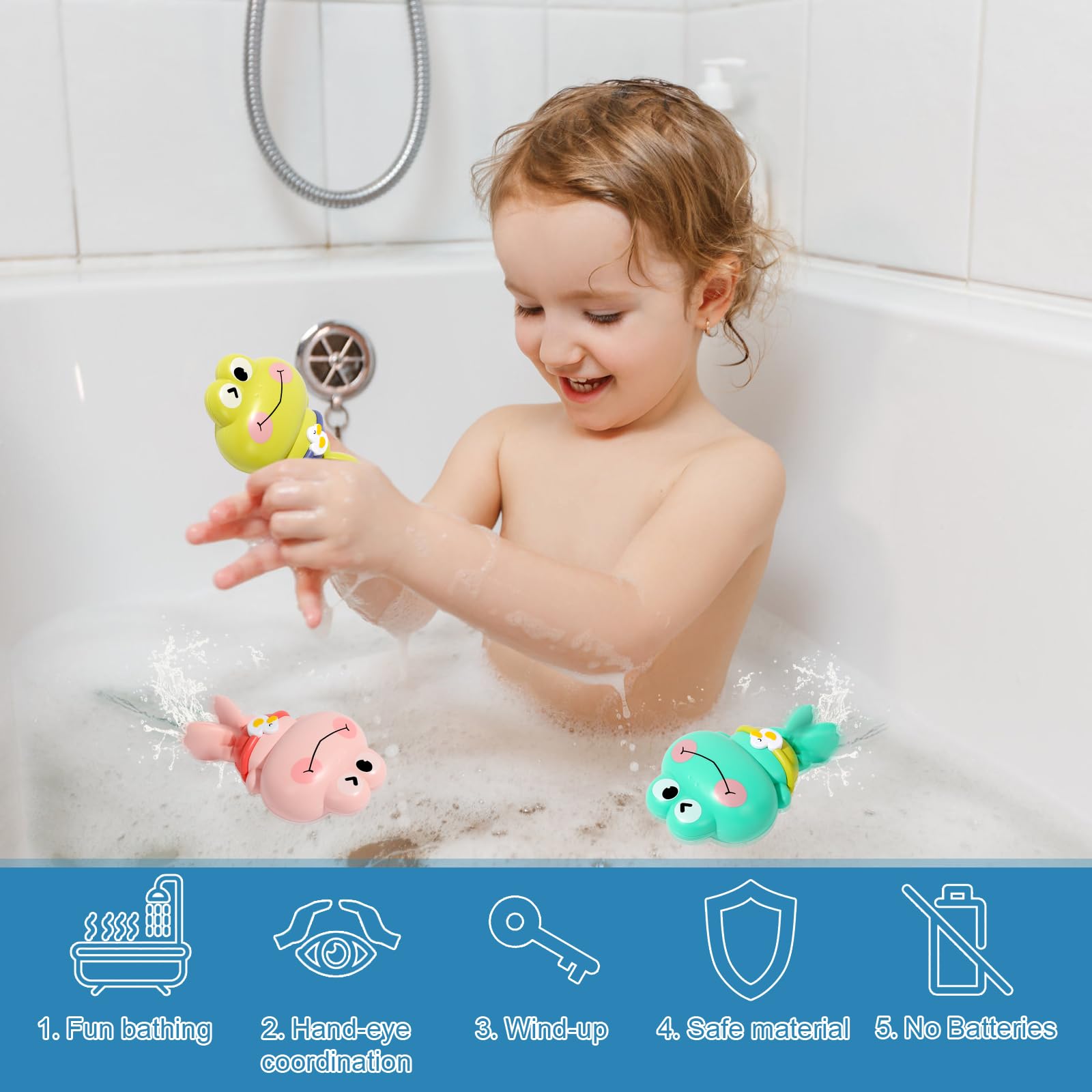 **Best Baby Bath Toys for 6-12 Months - 3 Pack Cute Floating Frog Pool Toys for Toddlers 6M+, Wind-Up Bathtub Toys for Boys & Girls - Montessori Sensory Toys for 1-3 Year Olds - Perfect for Bathtime, Pool Play & Early Learning**