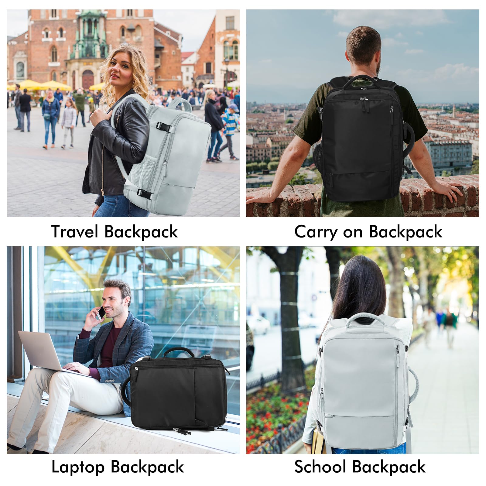 Beraliy 40L Large Travel Backpack for Women - Airline Approved Carry On Backpack with 17.3 Inch Laptop Compartment, Waterproof Hiking & Business Backpack - Light Blue - Perfect for Air Travel, Commuting, Outdoor Adventures and Work