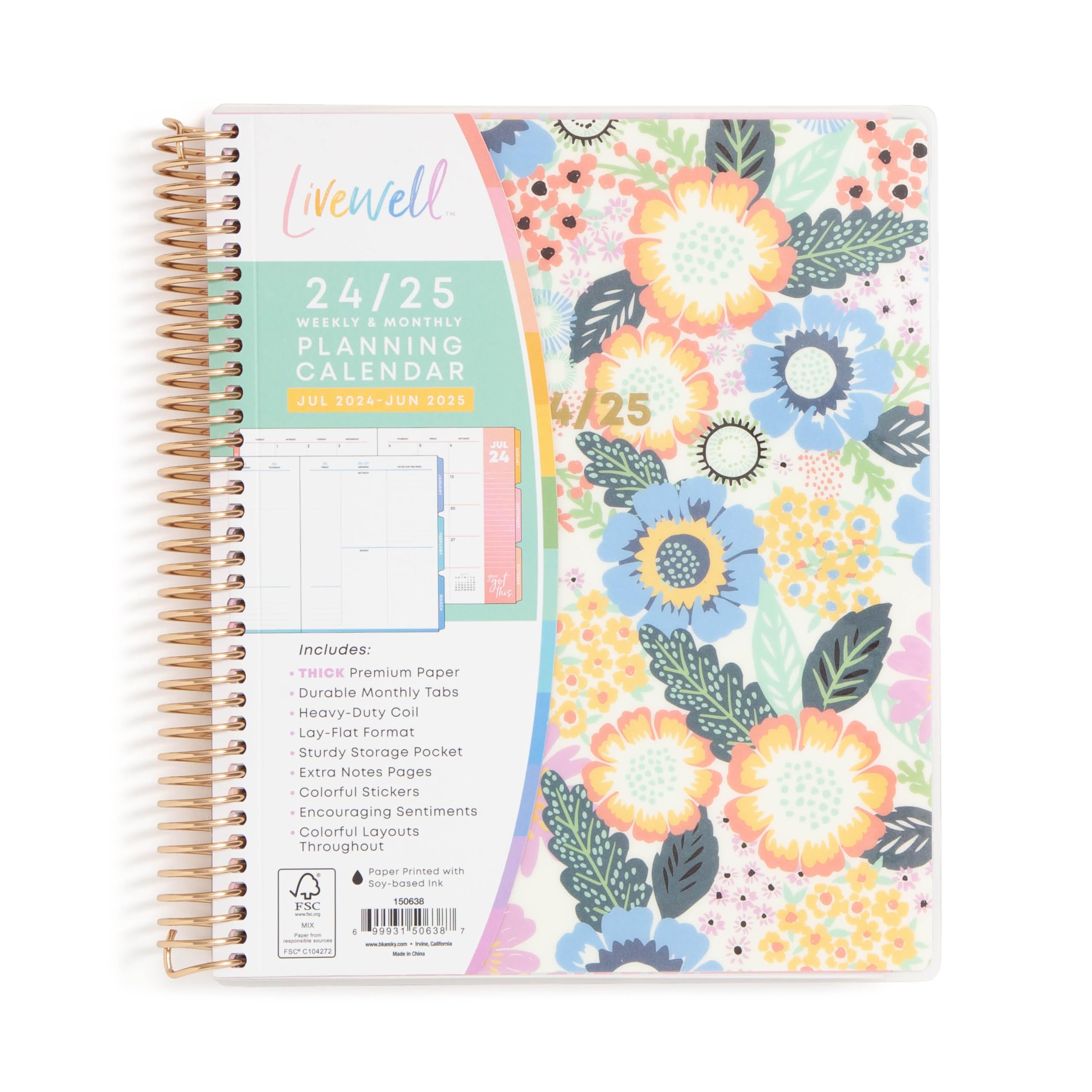 Blue Sky Livewell 2024-2025 Academic Planner - 7x9 Inch Weekly & Monthly Organizer with Floral Flexible Wirebound Cover - Perfect for Students, Teachers & Office Professionals - School, Work & Personal Scheduling