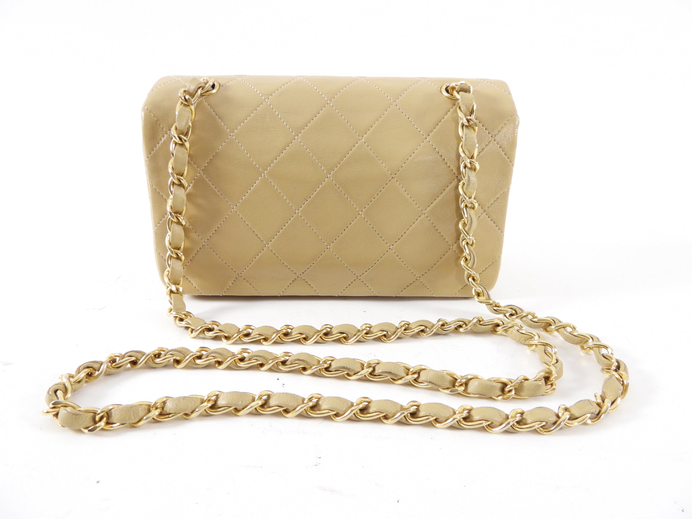 Vintage Chanel Classic Flap Bag 1989-1991 Beige Mini Quilted Leather with Gold Hardware - Luxury Crossbody Purse for Women, Perfect for Date Night & Special Occasions