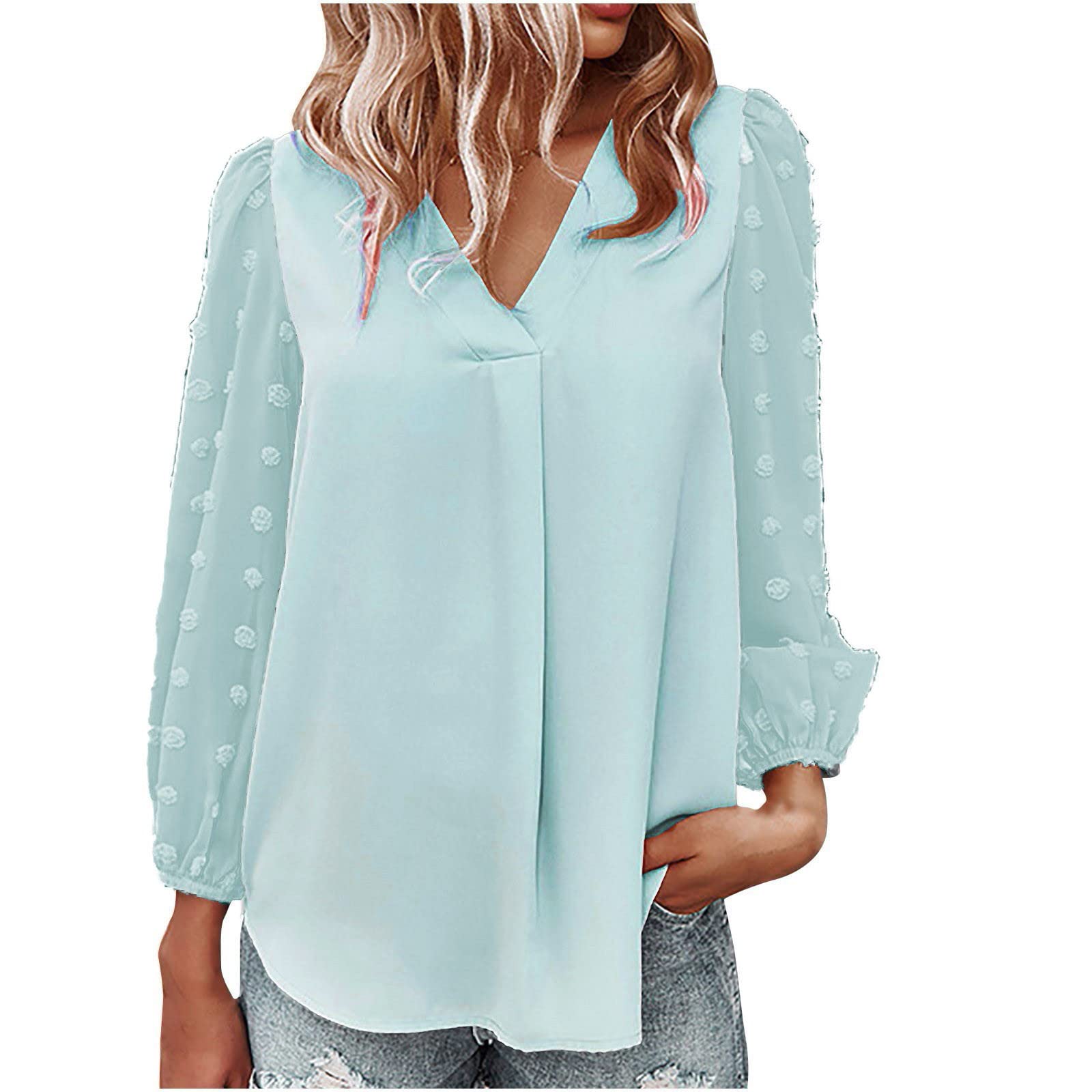 Elegant Plus Size Women's Chiffon Blouse - Lantern Sleeve Swiss Dot Summer Top with Round Neck | Loose Fit Work Shirt for Office, Party & Casual Wear