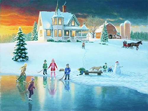 300-Piece Wooden Jigsaw Puzzle for Adults - Skating Pond Scene - Home Decor & Gift