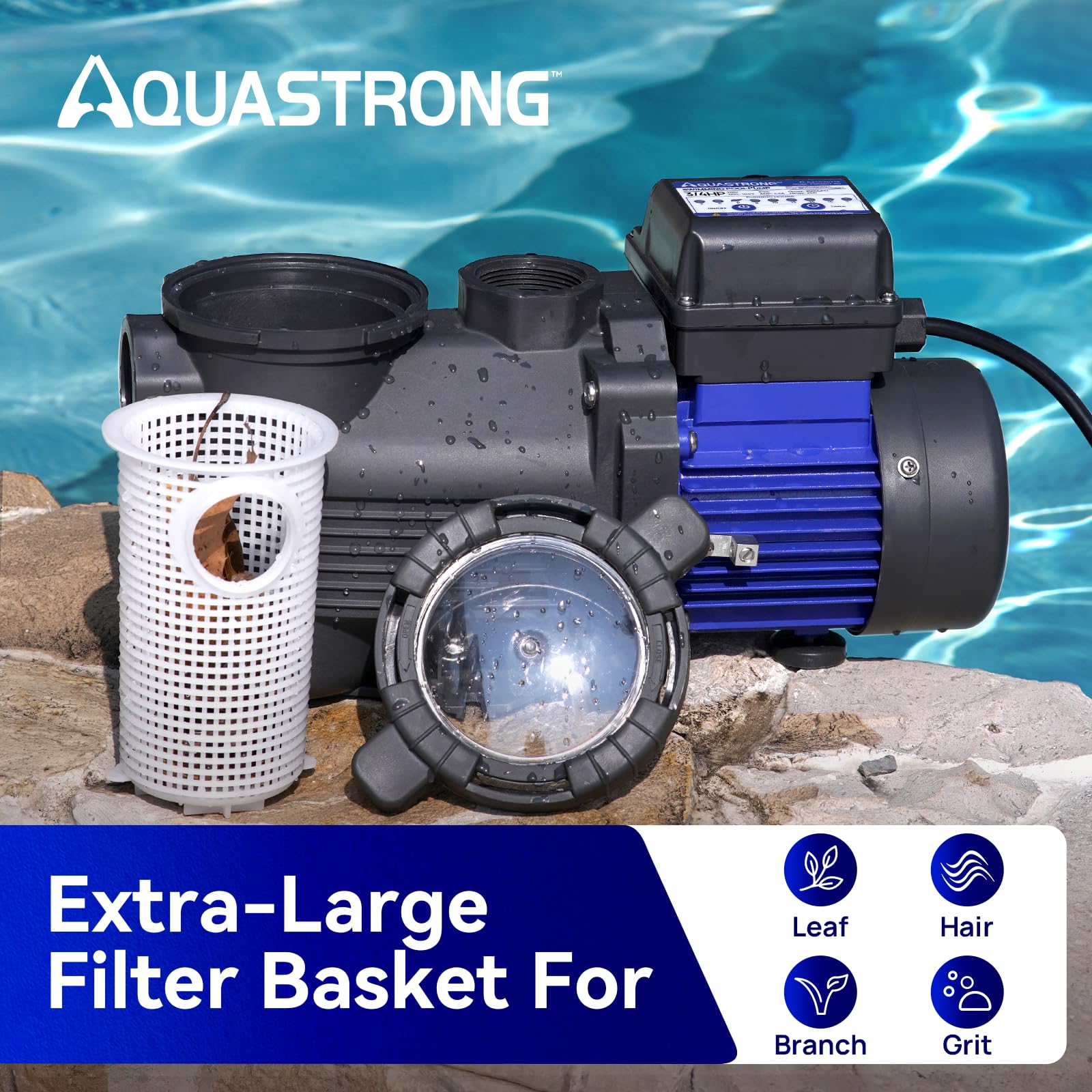 AQUASTRONG 3/4 HP High Flow Above Ground Pool Pump with Timer - 115V, 4332 GPH, 1.25