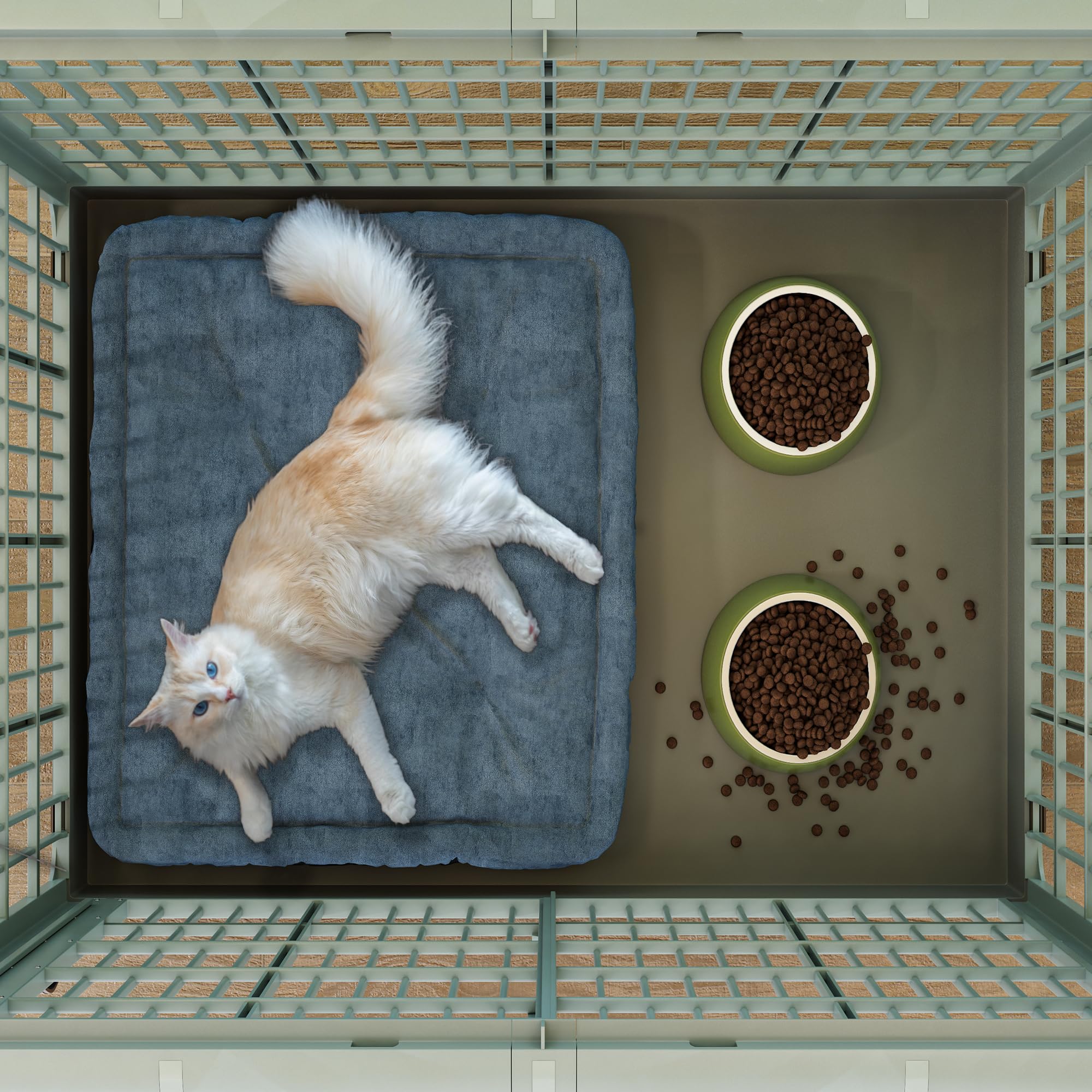 YITAHOME 38'' Large Cat Cage with Double Doors, Lockable Pet Crate for Indoor Use - Durable Plastic Small Animal Cage for Cats, Rabbits, Ferrets & Chinchillas - Portable with Wheels for Home, Apartment or Vet Visits