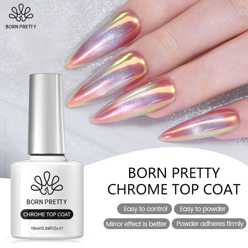 BORN PRETTY Chrome Mirror Effect Nail Polish Top Coat - 10ml High Gloss Shine for Gel & Acrylic Nails - Perfect for Manicures, Nail Art & Salon Use