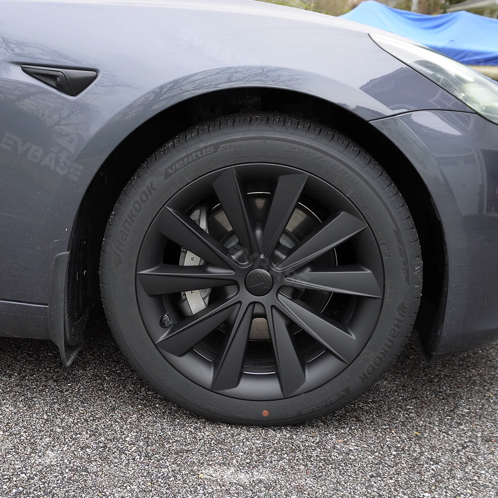 EVBASE Tesla Model 3 18 Inch Aero Wheel Covers - Matte Black Hubcaps Replacement (4PCS) for 2017-2023 Models | Enhance Style & Protect Wheels for Daily Driving & Road Trips