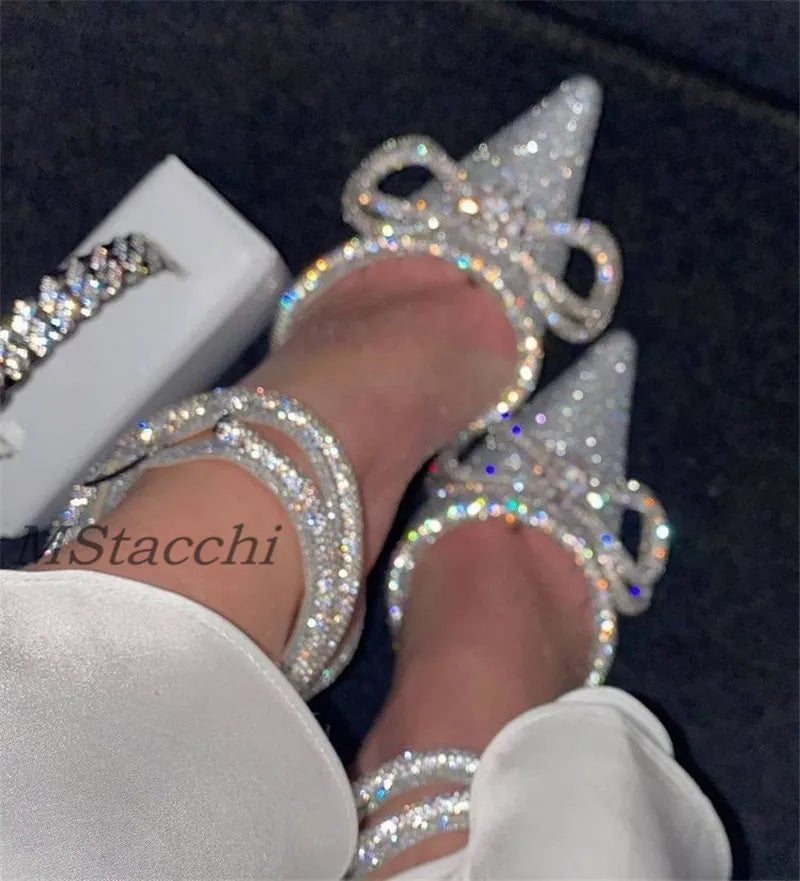 Sparkly Rhinestone Women's High Heel Pumps - Crystal Bow Satin Sandals | Transparent Summer Party Shoes for Prom, Wedding & Evening Events (2025 Collection)
