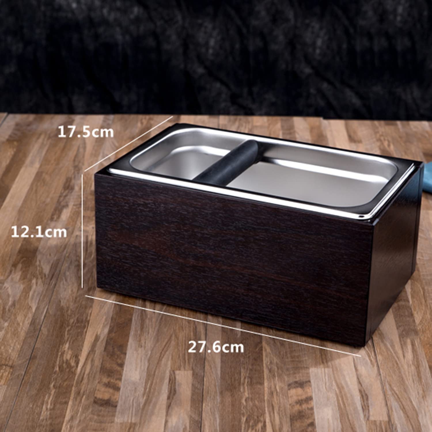 Stainless Steel Coffee Knock Box with Wood Base - Barista Grounds Container, Coffee Residue Bin & Grind Waste Bucket for Espresso Machine Accessories - Perfect for Home & Commercial Coffee Stations