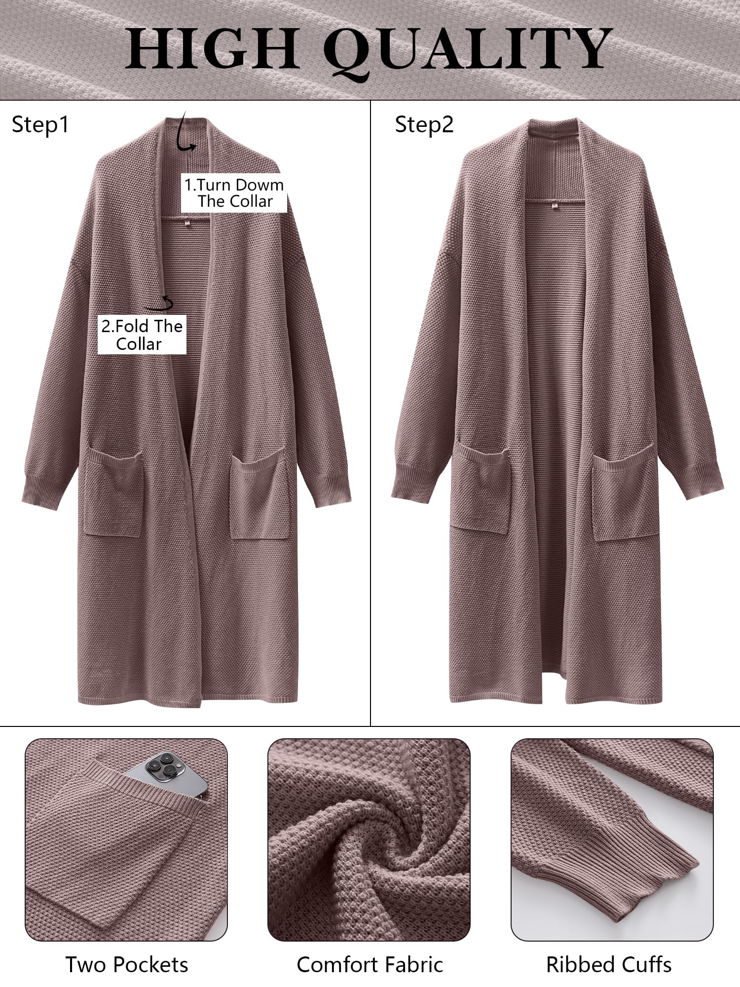 ANRABESS Women's Long Cardigan Sweater - Open Front Long Sleeve Slouchy Oversized Coat | 2024 Fall Winter Chunky Knit Waffle Coatigan | Perfect for Office, Casual Outfits & Layering in Cool Weather