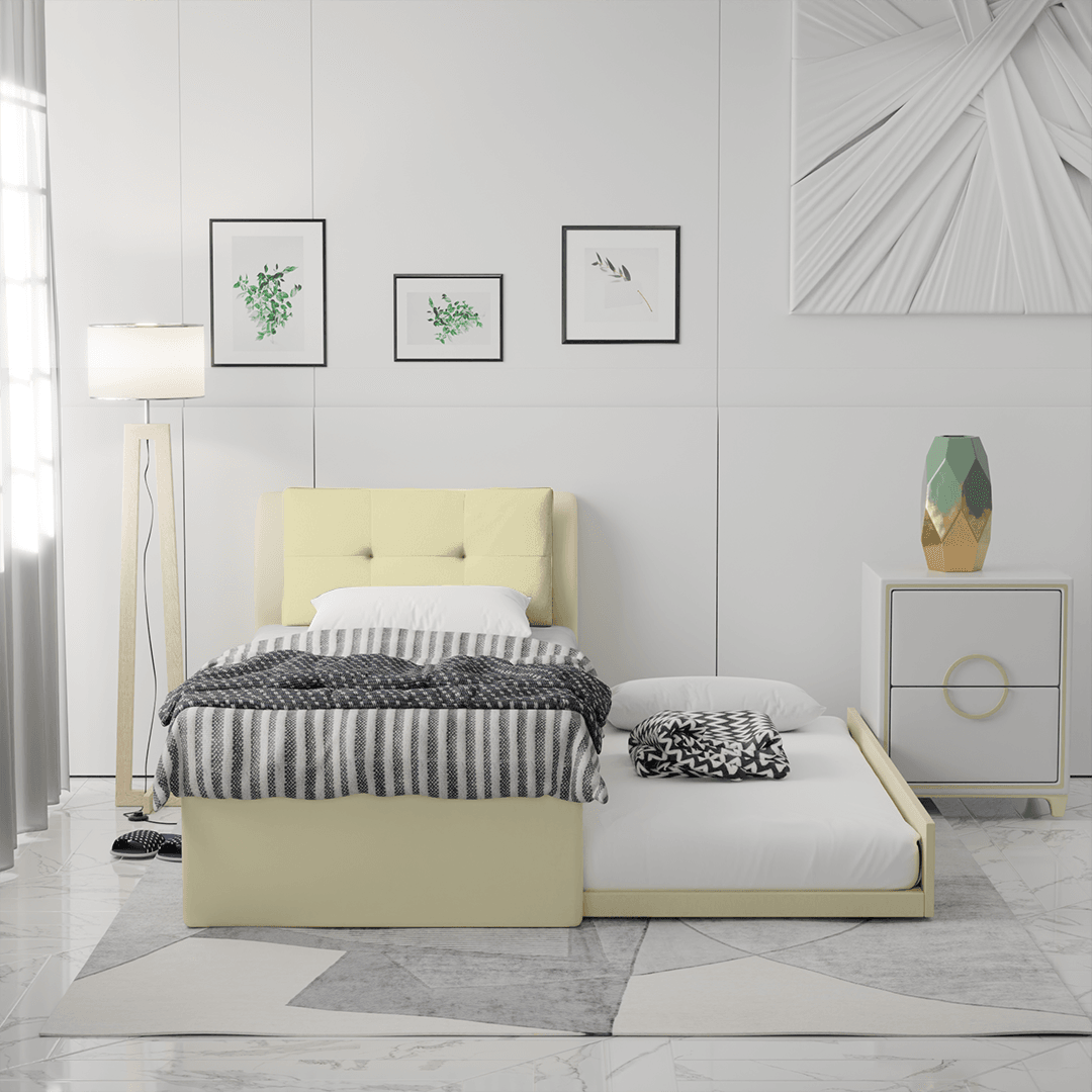 Premium Grier Cream Faux Leather 3-in-1 Convertible Sofa Bed - Pull Out Sleeper for Small Spaces, Guest Room & Apartment Living
