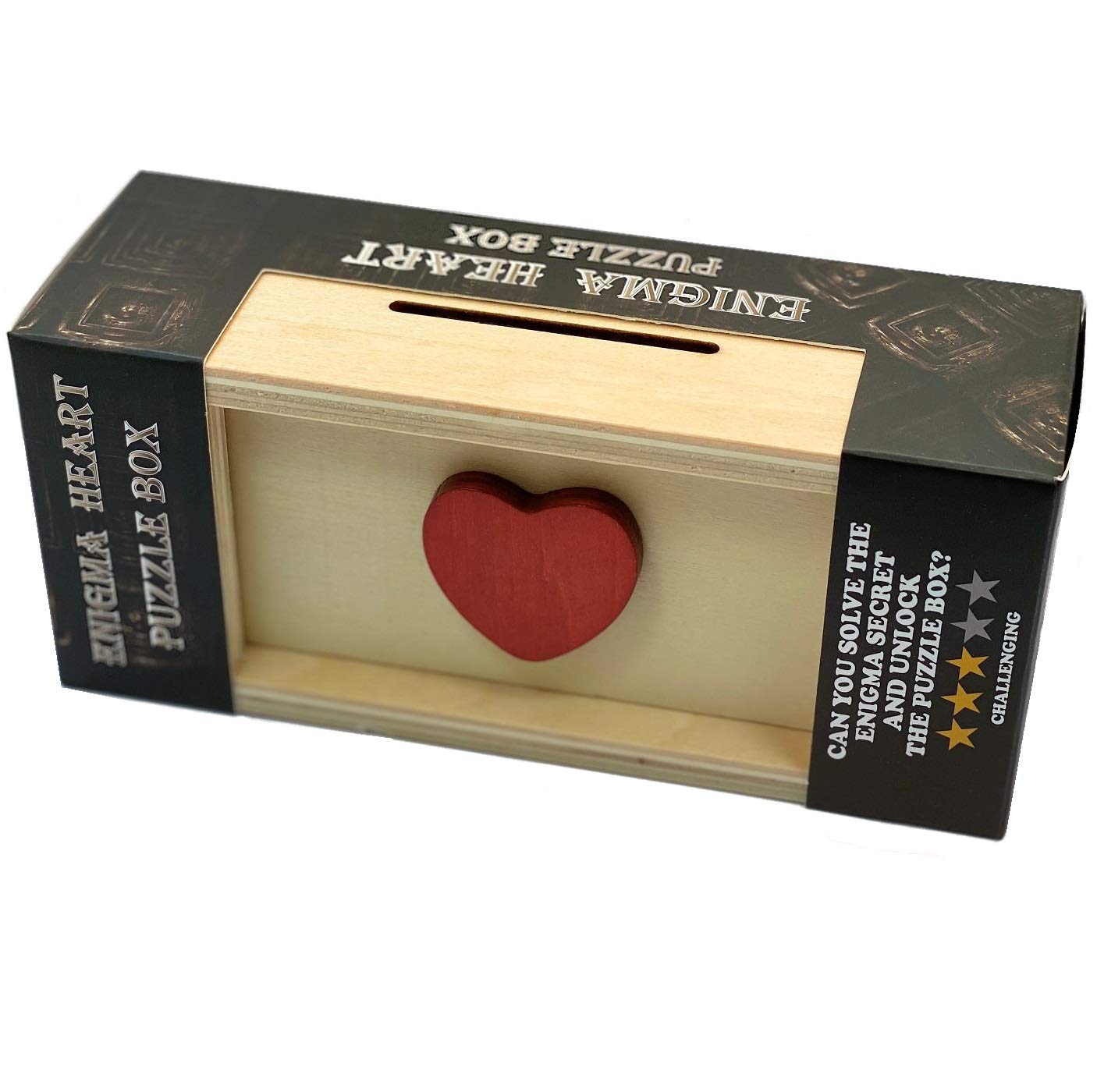 Enigma Secret Puzzle Box Heart - Wooden Brain Teaser Gift Box for Valentine's Day, Birthday & Anniversary - Perfect for Romantic Surprises & Money Gifts