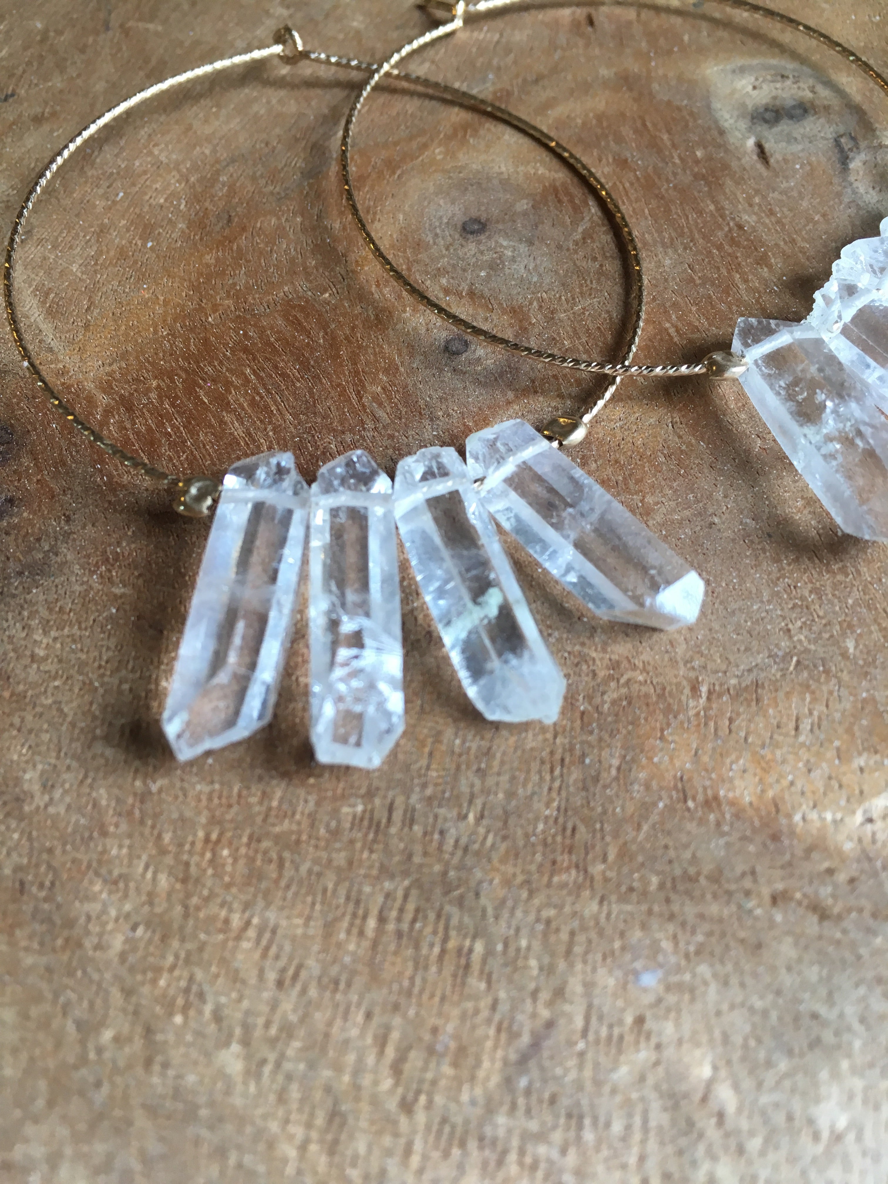 Boho Gold Filled Hoop Earrings with Raw Crystal Quartz - Large Statement Dangle Earrings for Women - Perfect for Festivals, Weddings & Boho Chic Outfits