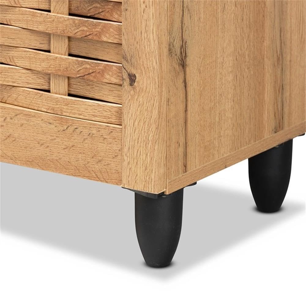 BOWERY HILL Modern Oak Brown Finished Wood 4-Door Shoe Storage Cabinet - Organize Shoes Neatly in Entryway, Closet or Bedroom