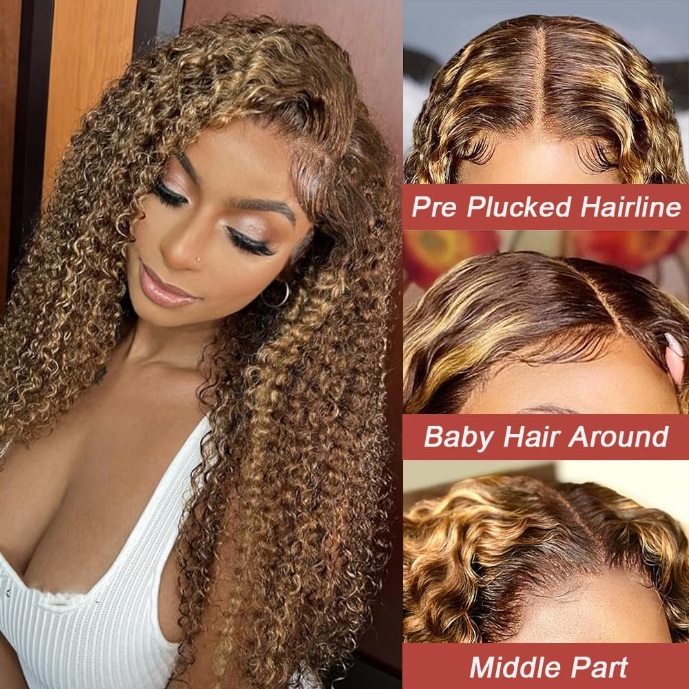 Azibo Honey Blonde HD Lace Front Wig 200% Density Human Hair - 26 Inch Water Wave Ombre 4/27 Highlight 13x5 Full Lace Wig Pre-Plucked for Natural Look | Perfect for Daily Wear, Cosplay, and Special Occasions