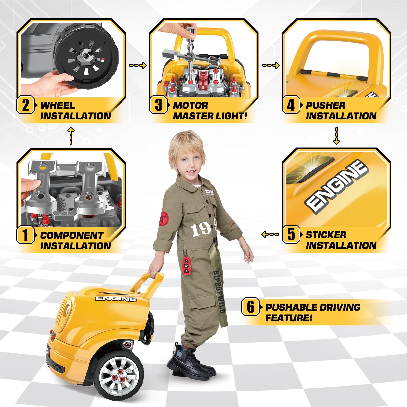 SpringFlower Kids Mechanic Repair Toy Set - Large Take Apart Truck Engine & Vehicle Builder Kit | STEM Learning Toys for Boys Ages 3-8 | Pretend Play Car Service Station for Birthday Gifts & Early Education