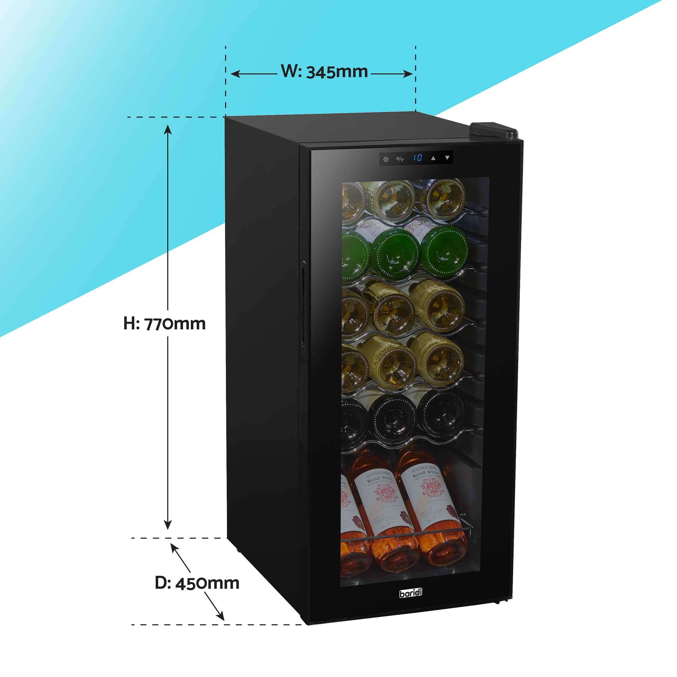 18 Bottle Wine Cooler Refrigerator - Digital Touch Screen Control, LED Lighting, Black - Perfect for Home Bars, Kitchens & Wine Cellars - DH6