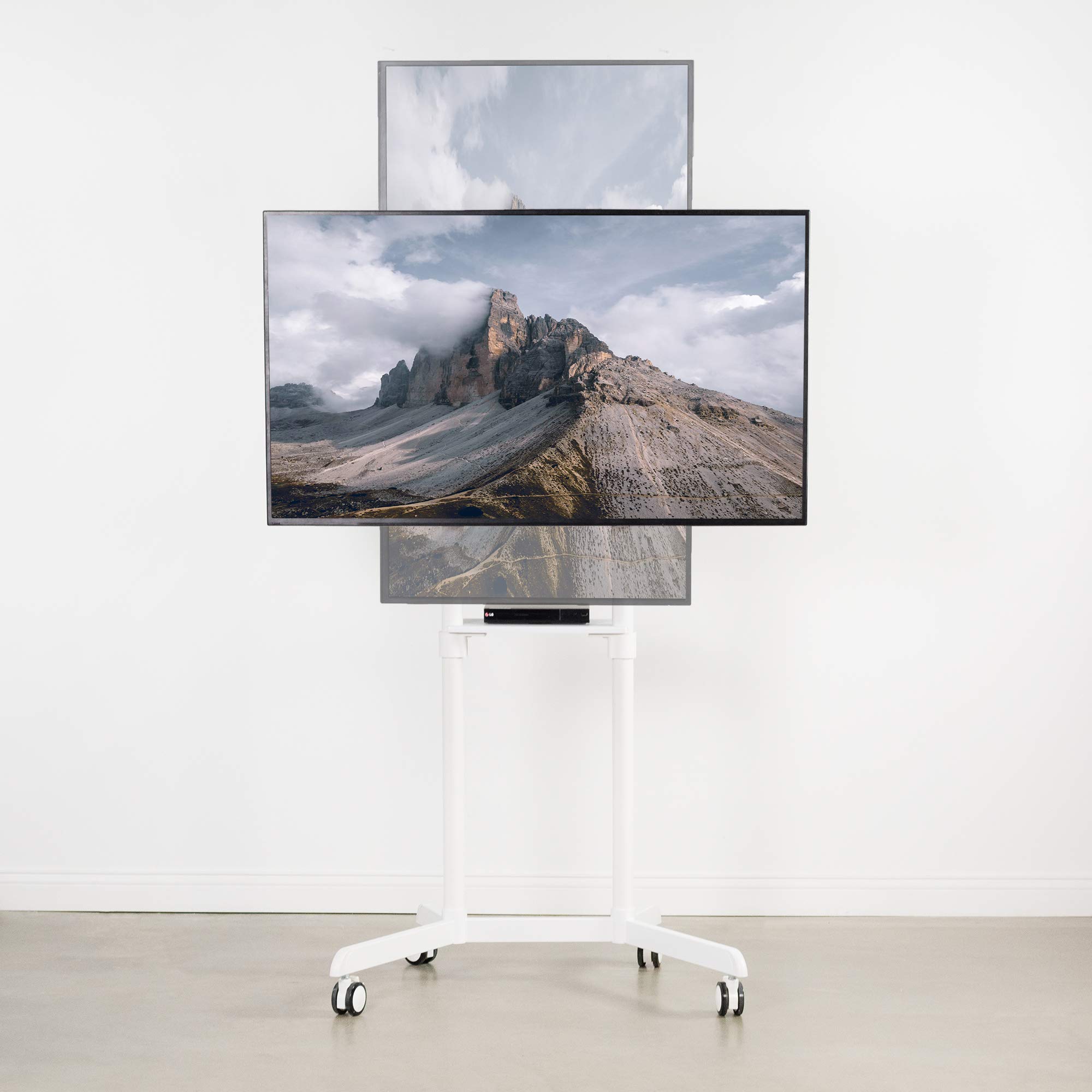 Premium TV Cart Stand for 32-88 Inch Screens up to 154 lbs - Universal Mobile TV Mount for Samsung Digital Flipchart, Microsoft Surface Hub 2S - Adjustable Portrait/Landscape with Shelf & Wheels - Max VESA 600x400 - White (STAND-TV02PW) - Perfect for Conference Rooms, Classrooms & Home Theaters