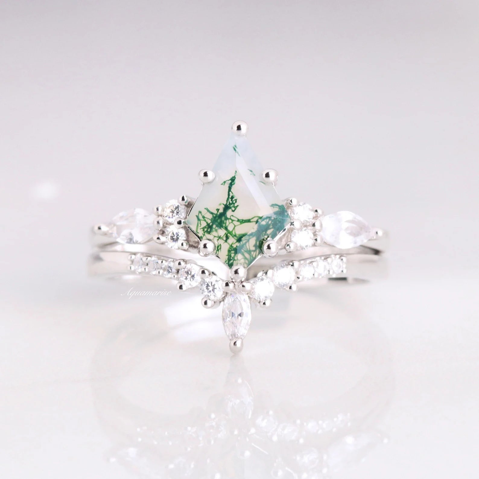 Skye Kite™ Green Moss Agate Couple Rings - Matching Promise Rings for Women & Men - Perfect for Anniversaries, Engagements & Romantic Gifts