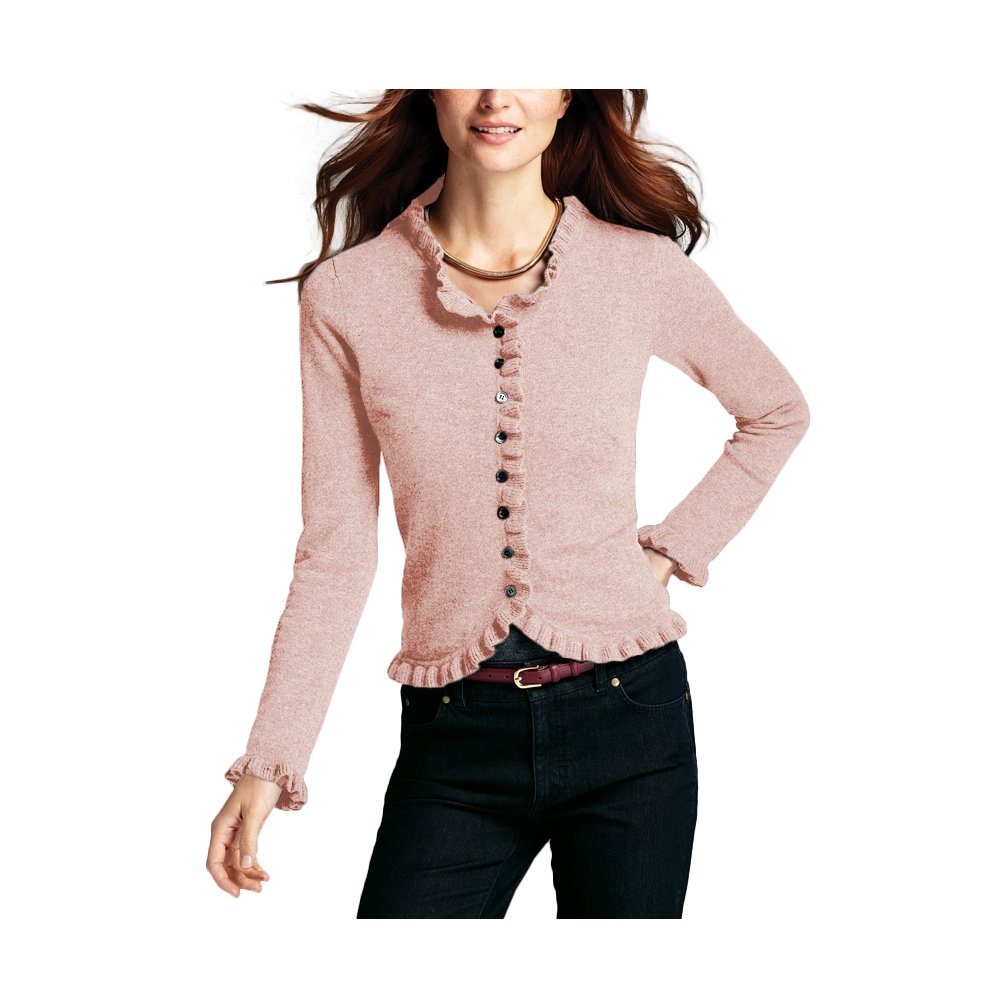 Parisbonbon Women's 100% Cashmere Crew Neck Cardigan Sweater - Soft & Warm Winter Knitwear, Doll Pink, Size L - Perfect for Office, Casual Outfits & Cozy Evenings