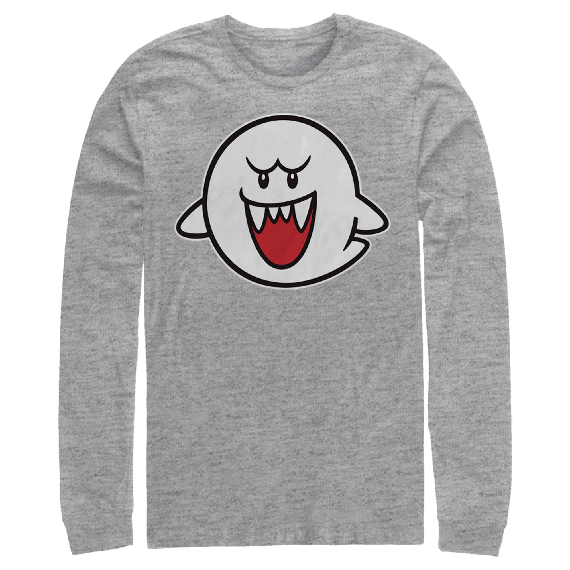 Men's Nintendo Mario Boo Ghost Graphic Long Sleeve T-Shirt - Casual Gamer Tee for Halloween Cosplay & Video Game Enthusiasts