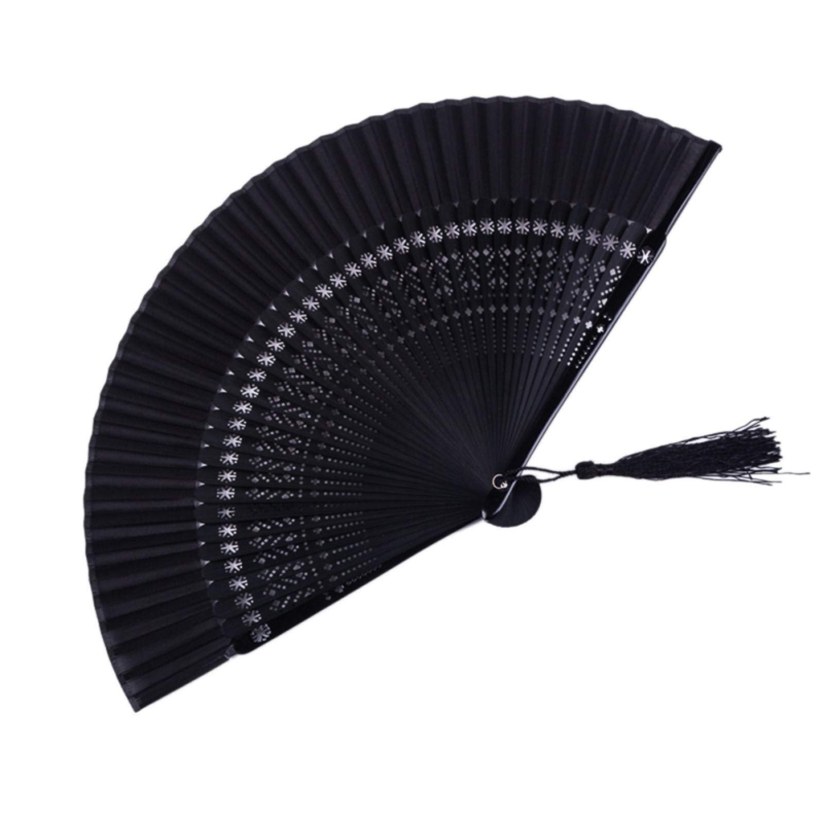 Elegant Chinese Handheld Folding Fan - Black Painted Fabric Fan for Women | Traditional Decorative Craft for Home Decor, Dance Performances & Gift Giving | Portable Cooling Accessory for Summer, Weddings & Cultural Events